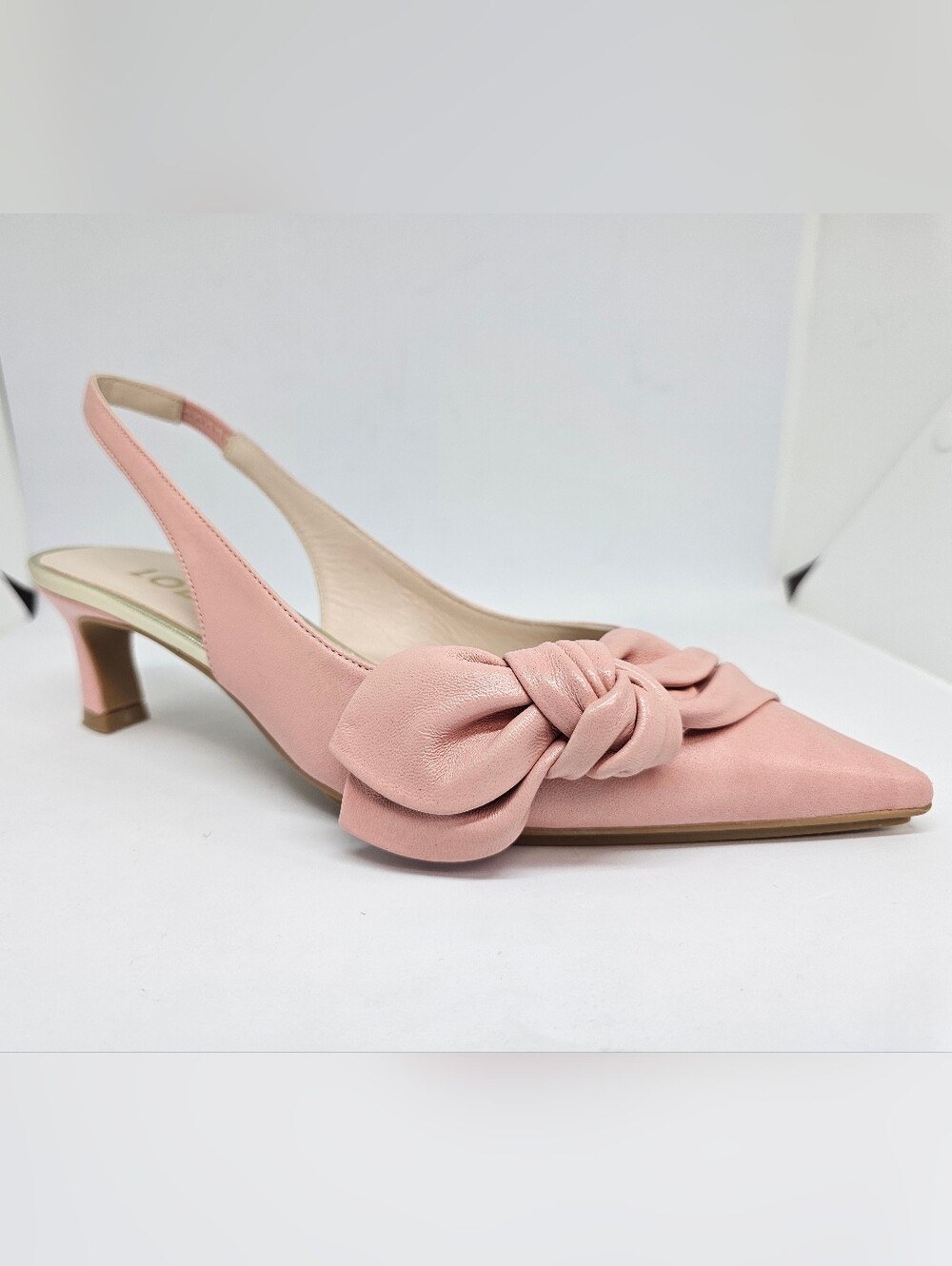 Lodi Blush Pink Leather Slingback Kitten Heel with Knotted Bow